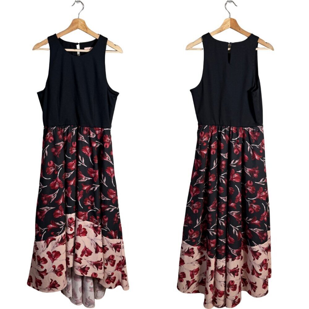Hutch Floral Hi Low Maxi Dress Womens Large Black Formal Cocktail Party Designer